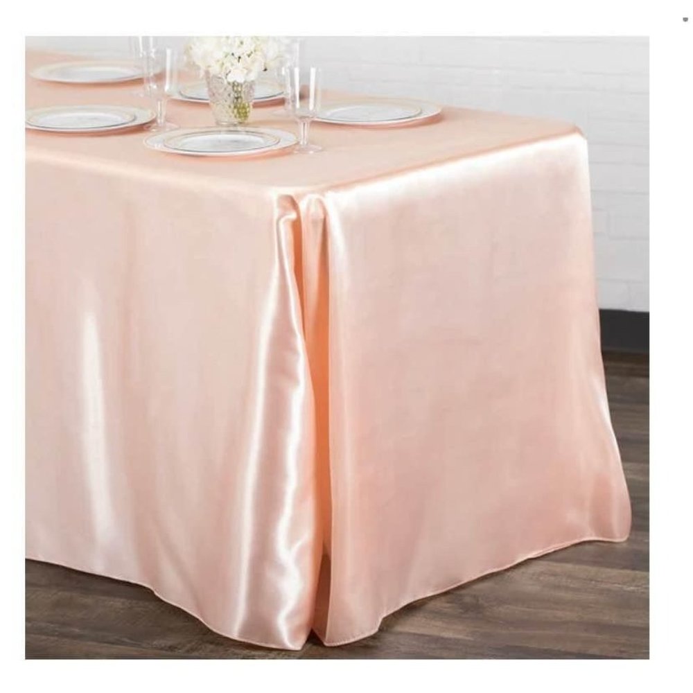 Blush / Rose Gold Satin Rectangle 90"x132" Tablecloth Wedding Dining Linen